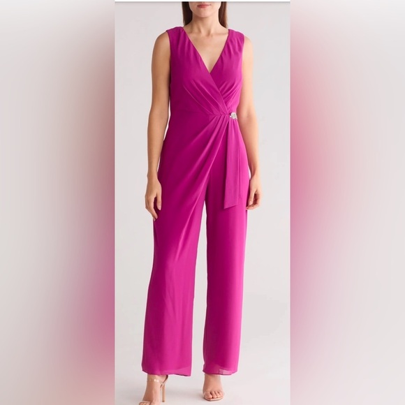 Marina Gathered Chiffon Jumpsuit In Fuchsia Size 4 NEW - Picture 1 of 7